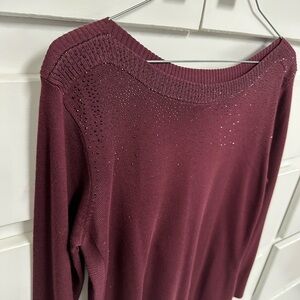 Cable/Gauge M Embellished Boatneck Sweater in Deep Burgundy
